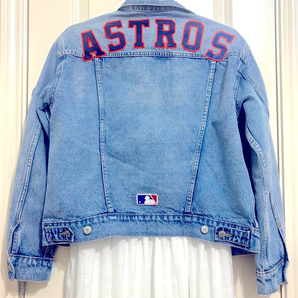 Houston Astros Baseball Custom Patch Denim Jacket Size Small - Picture 2 of 8